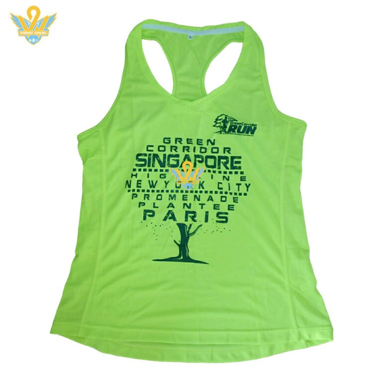 Premium Custom Running Apparel 3 Four needles and six threads Fluorescent green running vests